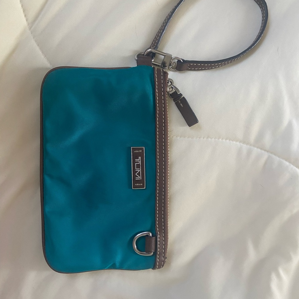 TUMI Teal and Leather Wristlet